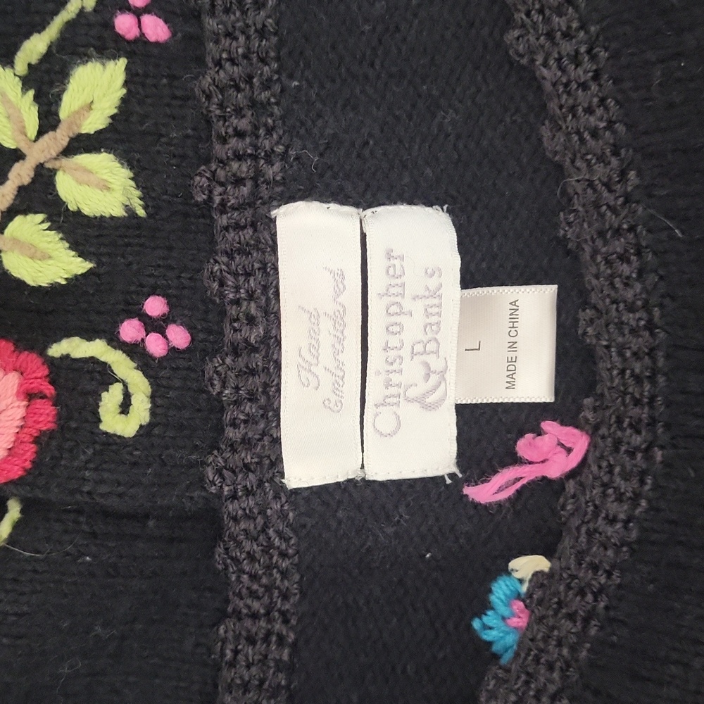 Christopher‎ & Banks Womens L Vintage Hand Embroidered Sweater Wool Grannycore - Picture 9 of 11